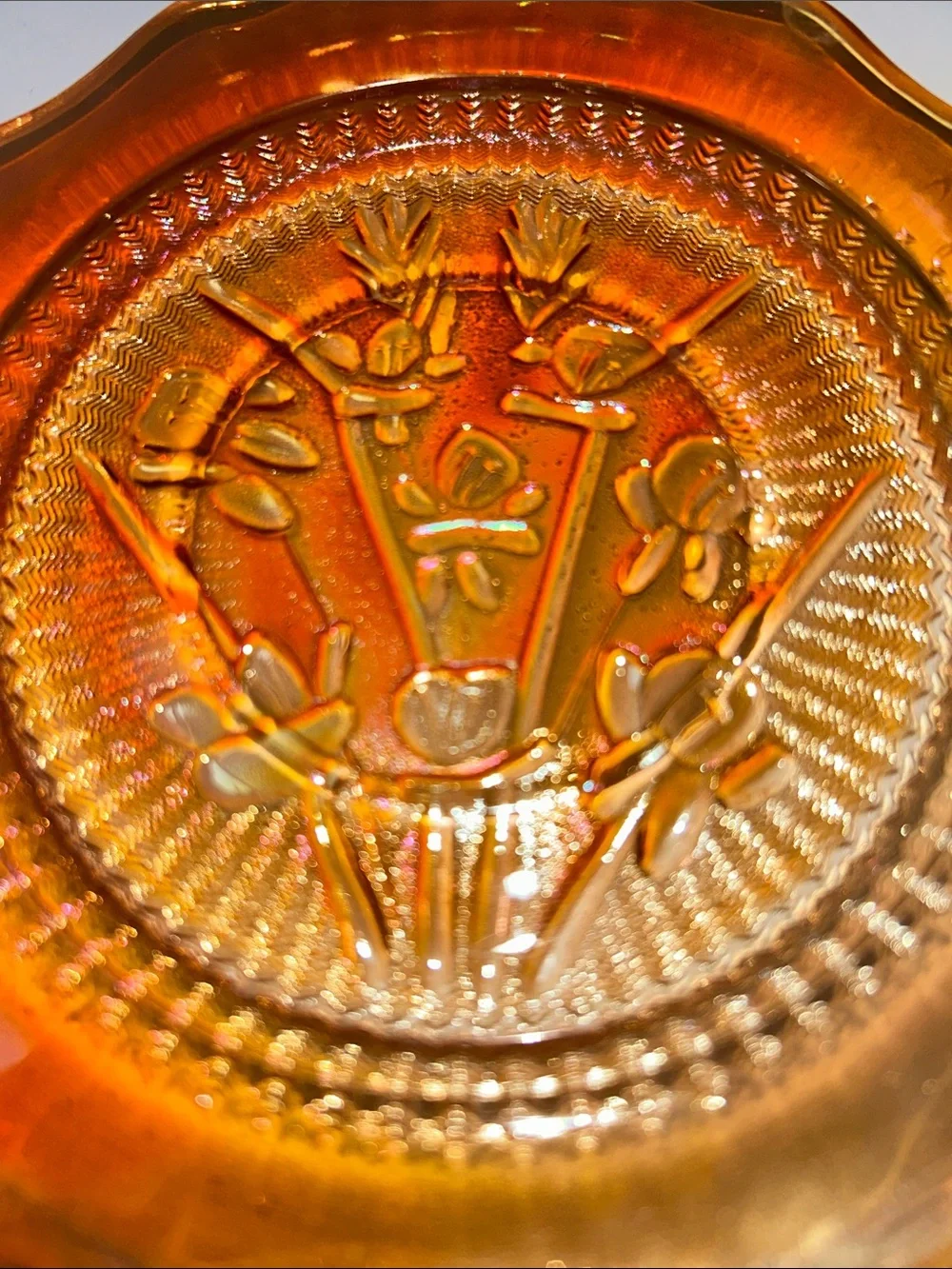 Jeannette Glass Company saucer or dessert plate in Iris and Herringbone pattern